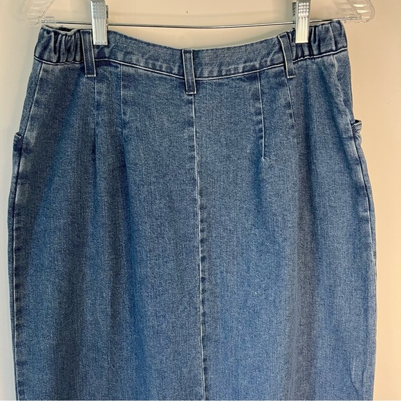 Vintage 90s Denim & Co Light Medium Wash Midi Length Denim Jean Skirt - Picture 9 of 10